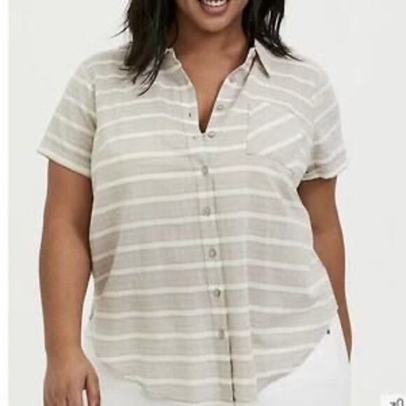 Torrid Women's Tan & White Striped Button Front Gauze Blouse Plus Size 3X - Picture 1 of 9